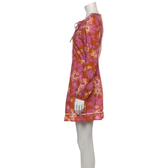 Warm 70s Style Floral Pink and Orange Long Sleeve Dress Zip Back Size 1 - Picture 2 of 6